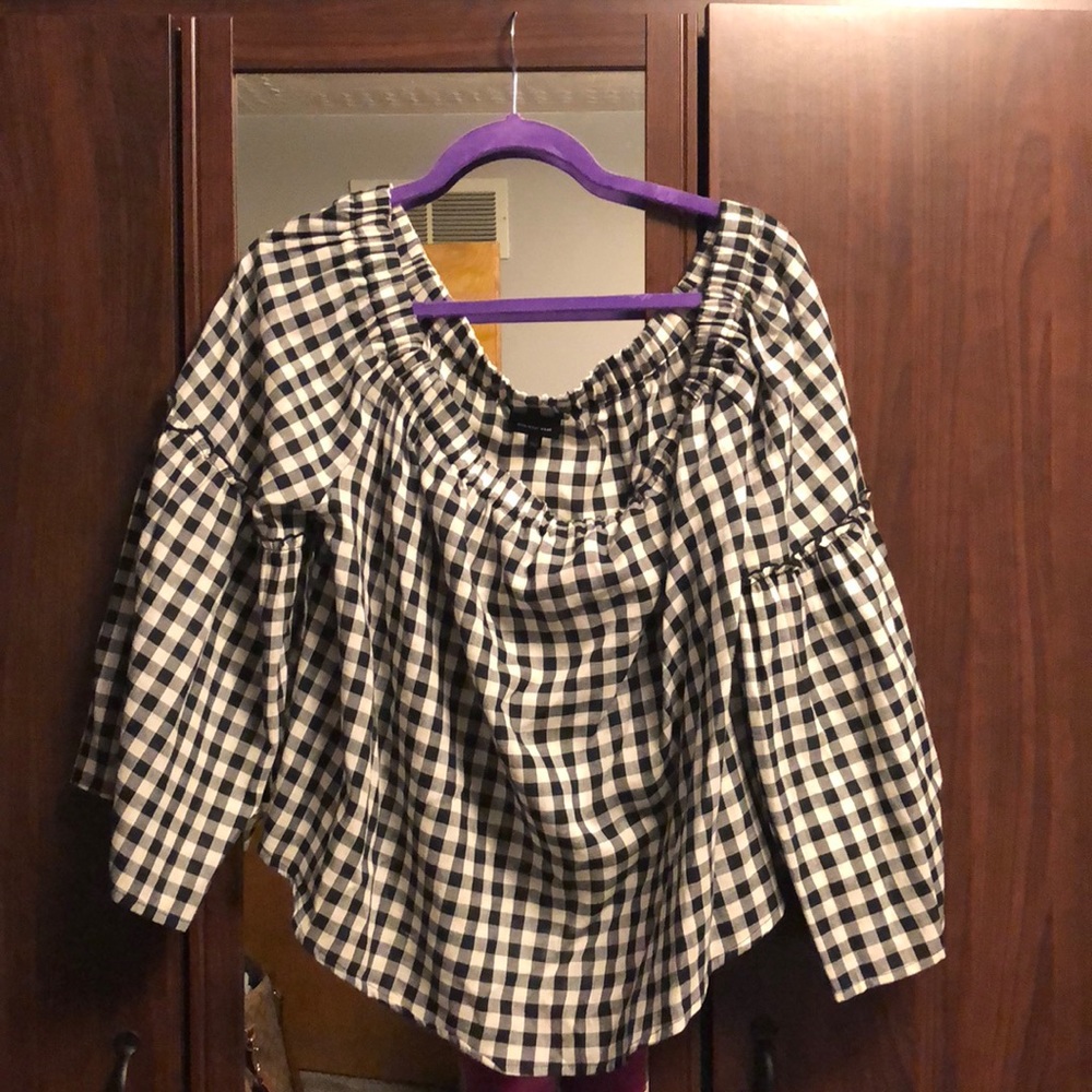 Black and white checked off the shoulder top